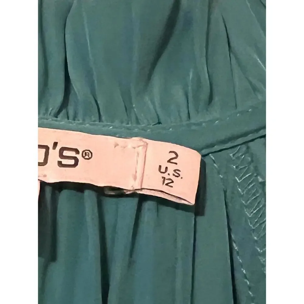 Chicos Maxi Dress 12 Green Bohemian Flowy Waist Tiered Lace - Picture 8 of 9